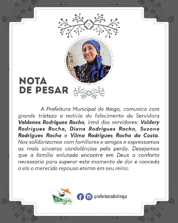 NOTA DE PESAR: Valdenes Rodrigues Rocha