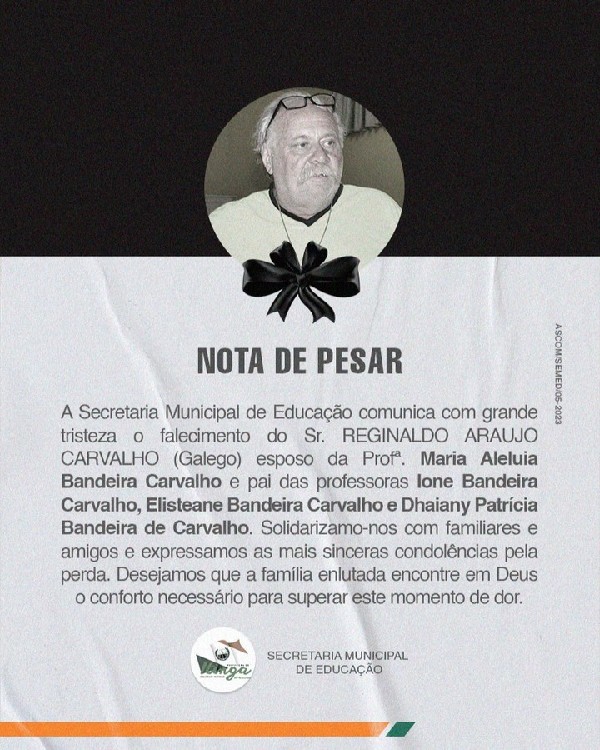Nota de Pesar Sr. Reginaldo Araújo Carvalho