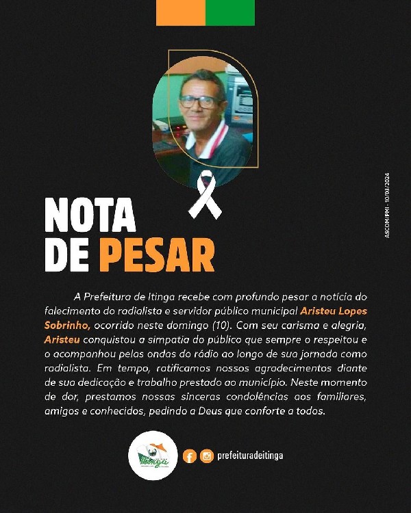 Nota de Pesar - Aristeu Lopes Sobrinho