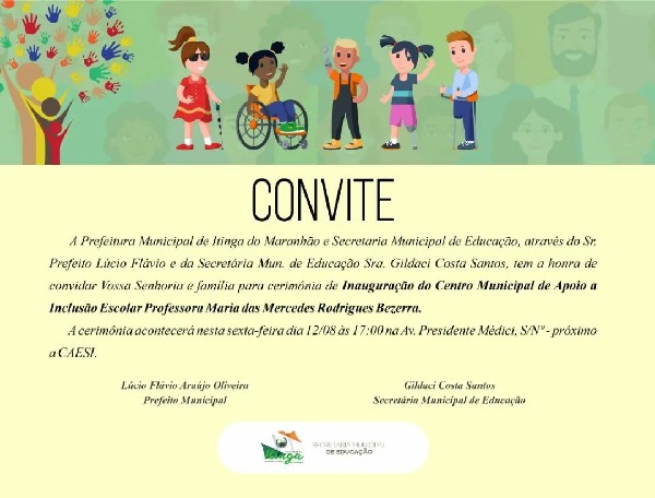CONVITE -  Inauguração do Centro Municipal de Apoio a Inclusão Escolar